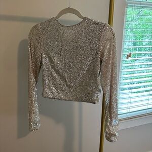 4Sienna sequin long sleeve top, size S, champagne color